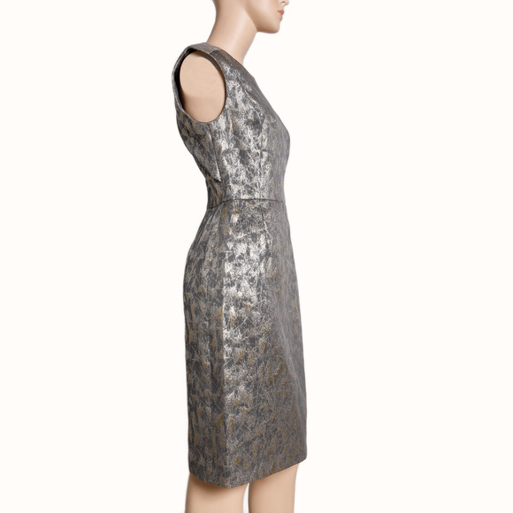 TIA CIBANI Gray and Gold Metallic Printed Sleeveless Dress - Picture 3 of 5